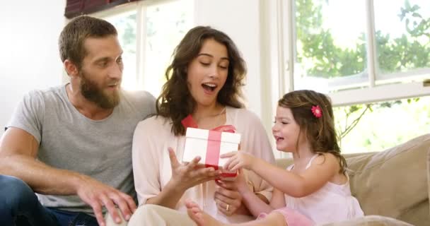 Excited mother receiving a gift — Stock Video