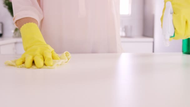 Mujer limpiando la mesa — Vídeos de Stock