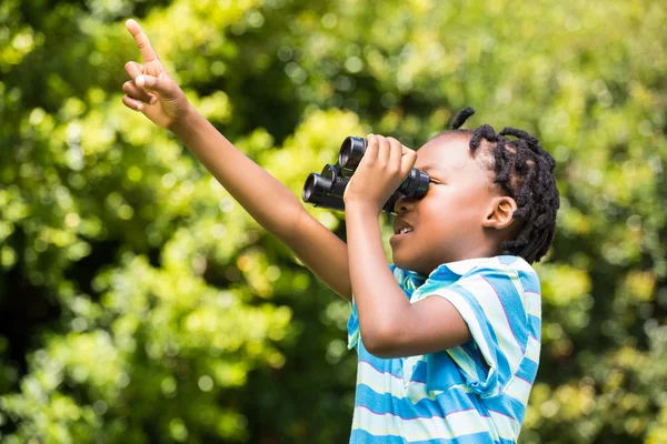 Boy using a magnifying glass — Stockfoto