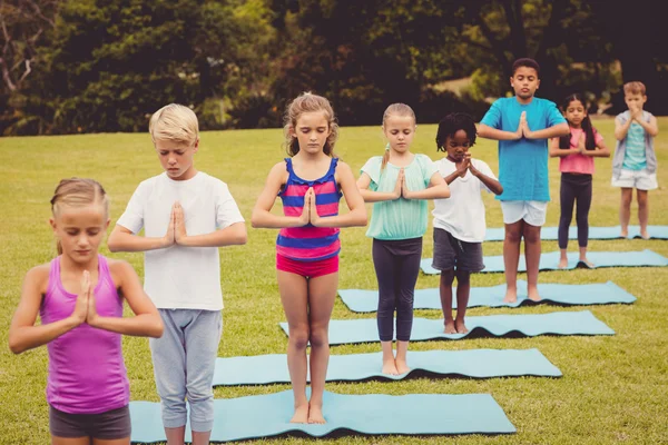 Gruppo di bambini che fanno yoga — Foto Stock