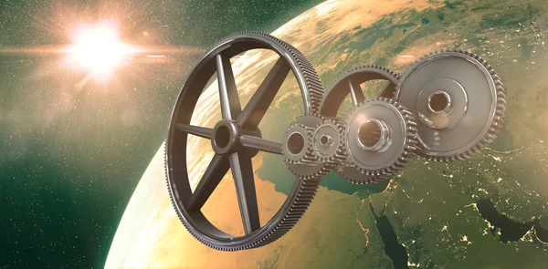 Metall kugghjul och hjul som ansluter — Stockfoto