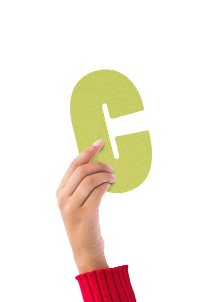 Yeşil C işareti tutan kişi — Stok fotoğraf