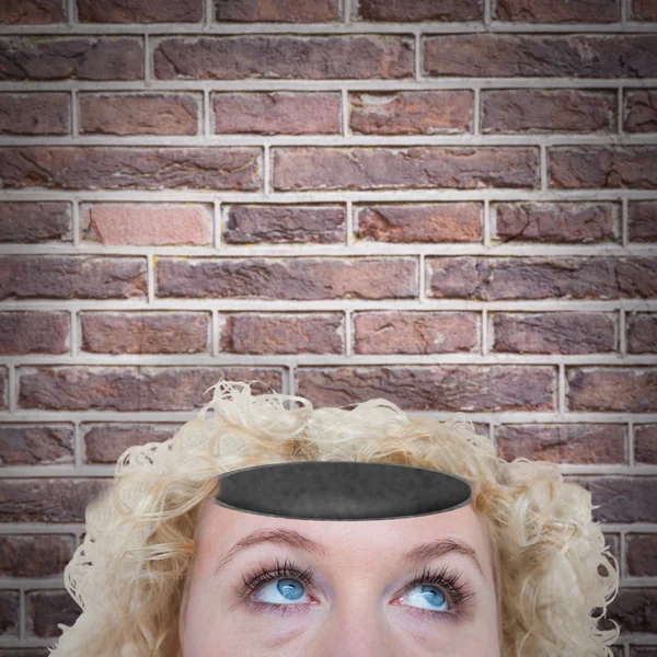 Pretty blonde woman looking up — Stock Photo, Image