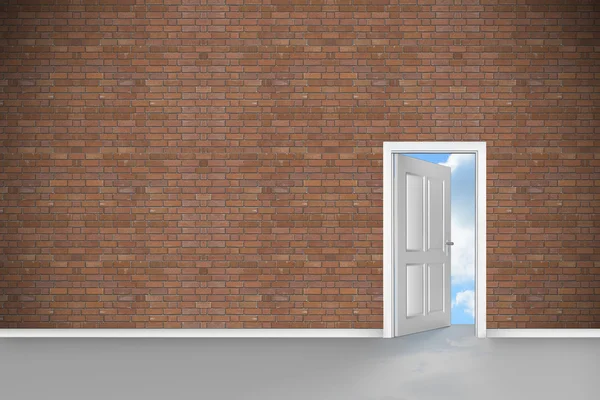 Öppna dörren på grön vägg — Stockfoto