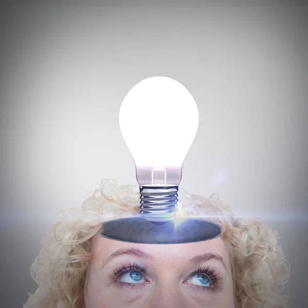 Pretty blonde woman looking up — Stock Photo, Image