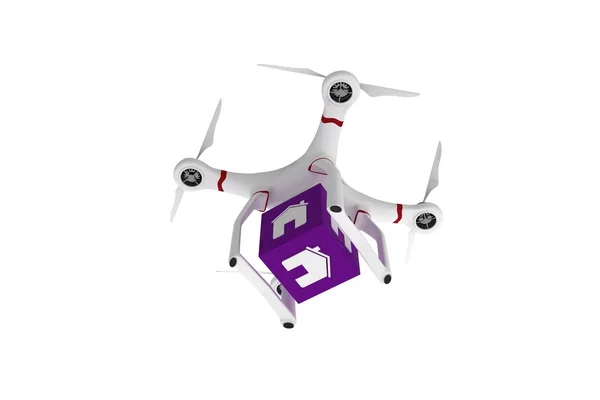 Mor bir küp getiren bir dron — Stok fotoğraf