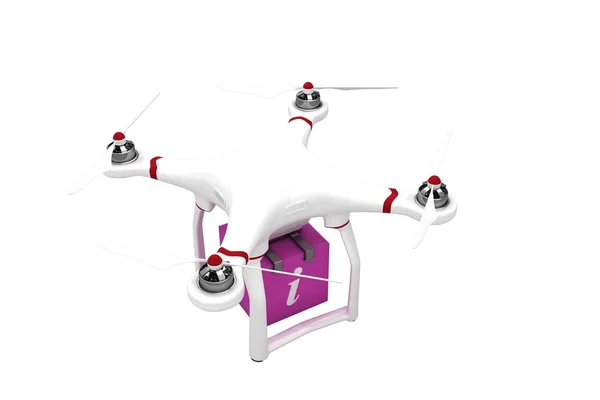 Pembe bir küp getiren bir dron — Stok fotoğraf