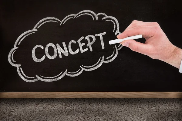 Composite image of businessman writing with white chalk — Stock Photo, Image