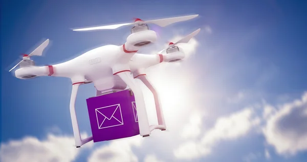 复合图像的一架无人驾驶飞机带紫色的多维数据集 — 图库照片