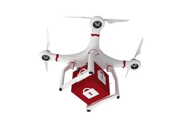 Kırmızı küp getiren bir dron — Stok fotoğraf