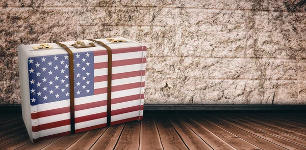 Imagen compuesta de bandera americana en una maleta — Foto de Stock