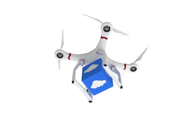 Mavi bir küp getiren bir dron — Stok fotoğraf