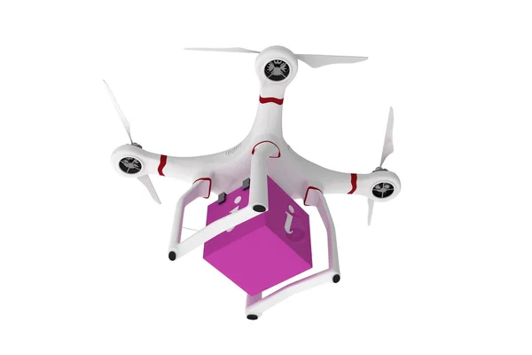Pembe bir küp getiren bir dron — Stok fotoğraf