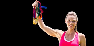 sportswoman raising her medals  clipart