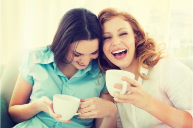 female friends with coffee cups clipart