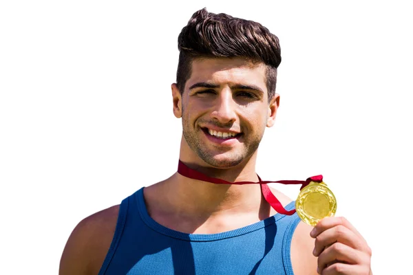 Sportman vertoont zijn medaille — Stockfoto