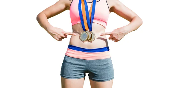 Sportswoman chest with medals — Stock Photo, Image
