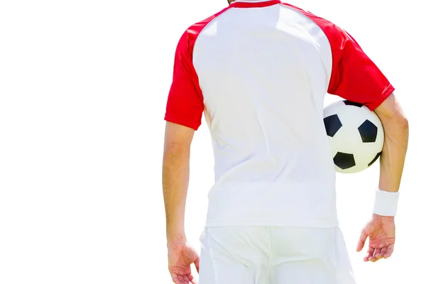 Hombre jugador de fútbol celebración de pelota — Foto de Stock