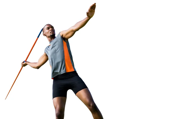 Athlete man throwing javelin — Stock Photo, Image