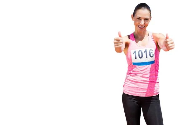 Atleta mulher com polegares para cima — Fotografia de Stock