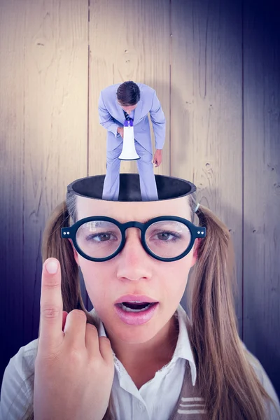 Businessman talking through megaphone — Stock Photo, Image