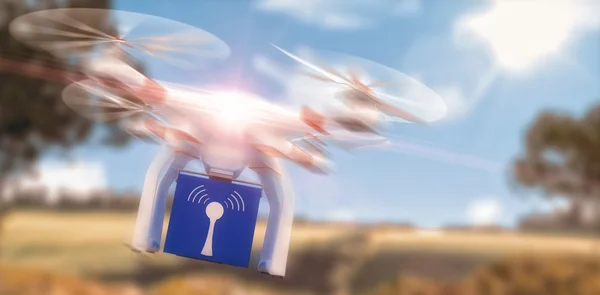 Drone segurando um cubo — Fotografia de Stock