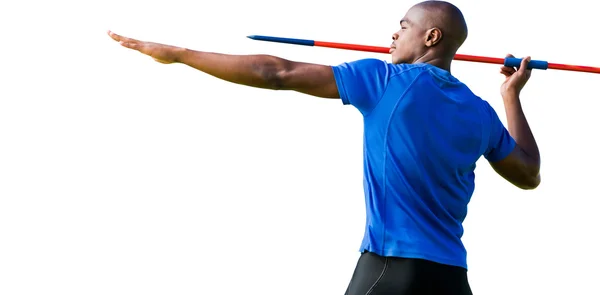 Sportsman practicing javelin throw — Stock Photo, Image