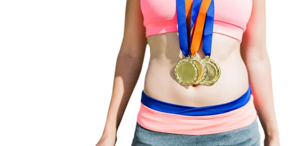 Sportsmenka klatki piersiowej z medalami — Zdjęcie stockowe