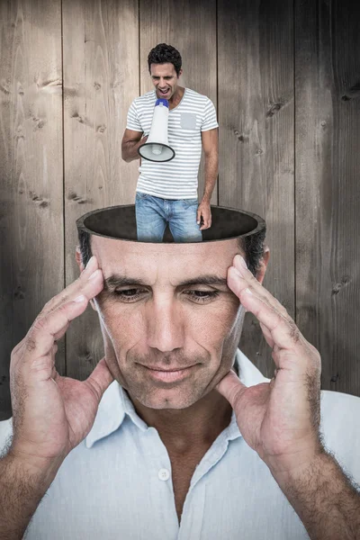 Man shouting through megaphone — Stock Photo, Image