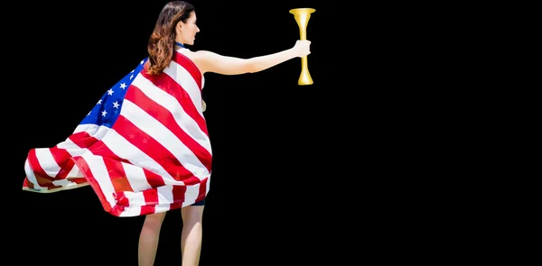 American sportswoman holding cup — Stok Foto