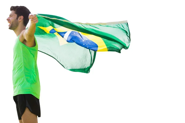 Brazilian sportsman is holding flag — Stock Photo, Image