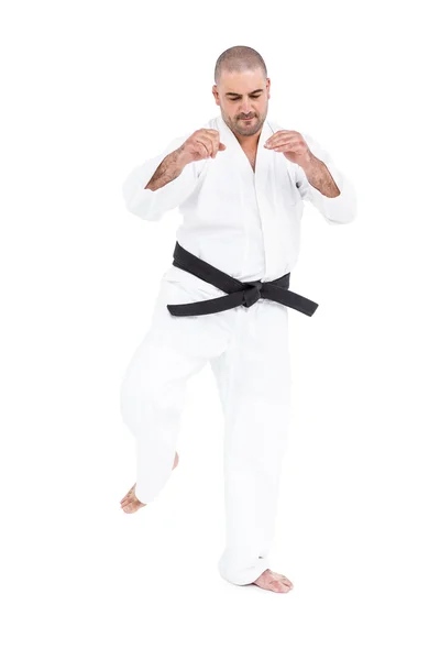 Fighter performing karate stance — Stock Photo, Image