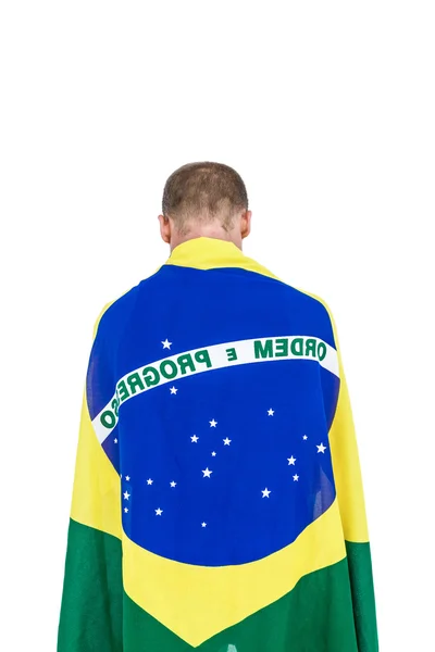 Sportovec s brazilská vlajka zabalené — Stock fotografie