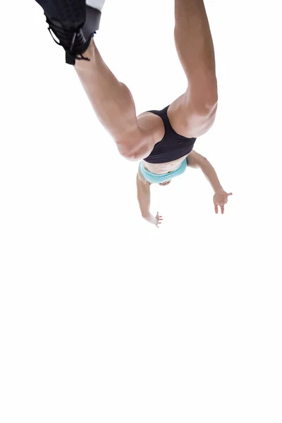 Low angle female athlete jumping — Stock Photo, Image