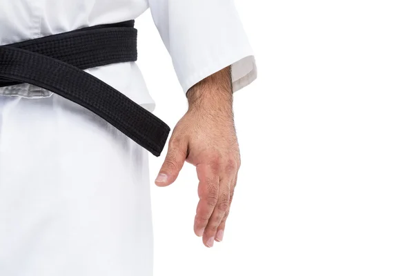 Közeli kép: karate öv fekete fehér egységes — Stock Fotó