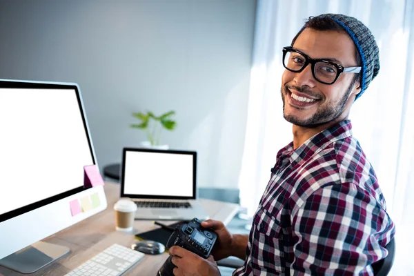 Attractive hipster smiling — Stock Photo, Image