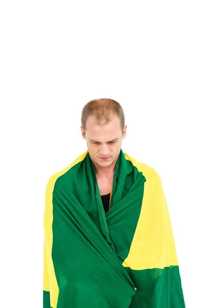 Athlète avec drapeau brésilien enveloppé — Photo