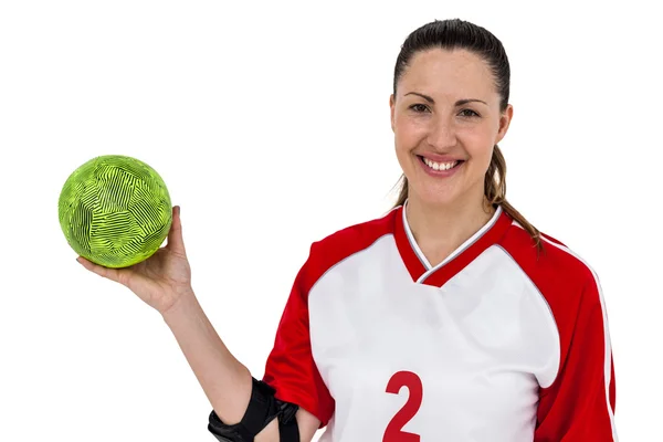 Årets idrottskvinna poserar med boll — Stockfoto