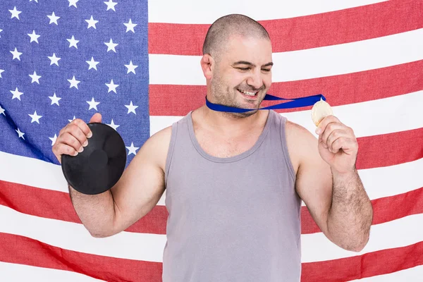 Athlete with olympic gold medal — Stock Photo, Image