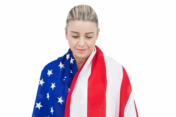 Atleta feminina com bandeira americana — Fotografia de Stock