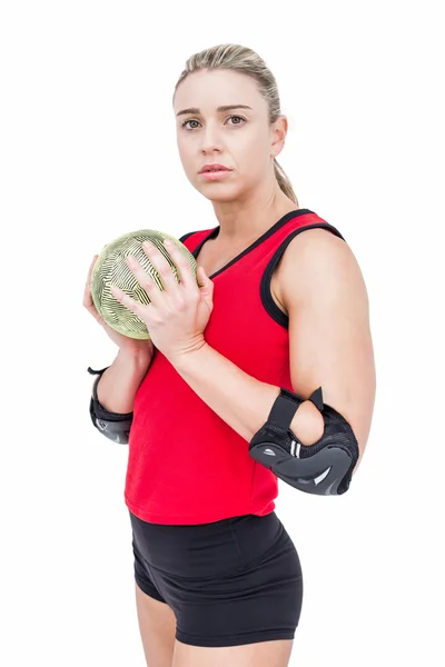 Atleta femminile che tiene la pallamano — Foto Stock