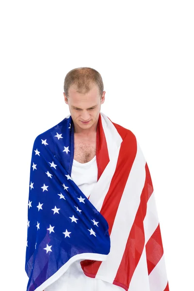 Athlète avec drapeau américain enveloppé — Photo
