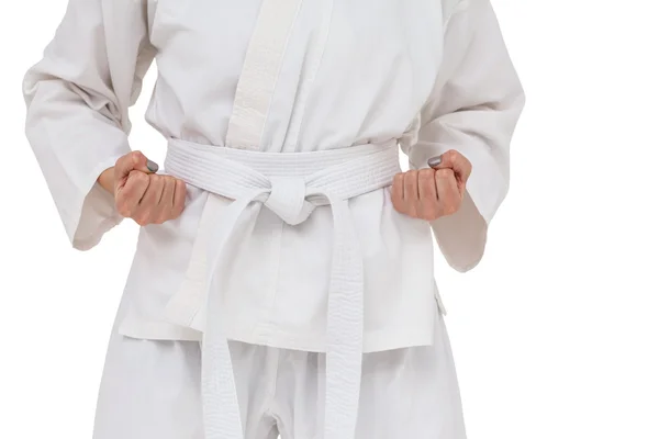 Combattente che esegue karate posizione — Foto Stock