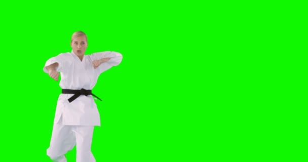 Sportvrouw is het beoefenen van martial art — Stockvideo