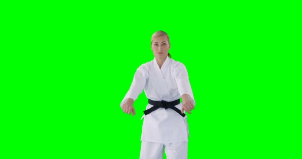 Desportista está praticando arte marcial — Vídeo de Stock