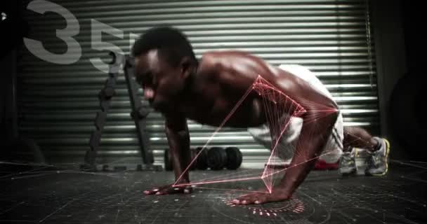 Hombre haciendo flexiones con efectos digitales — Vídeos de Stock