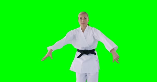 Sportvrouw is het beoefenen van martial art — Stockvideo