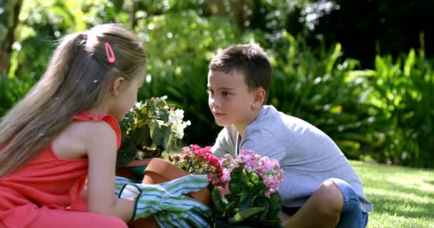 Bruder und Schwester gärtnern — Stockvideo