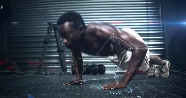 Man doing push ups with digital effects — Stock Video