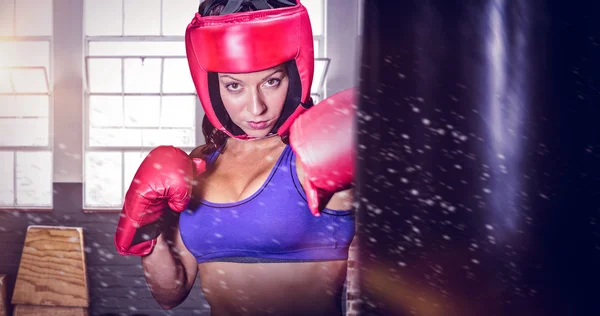 Pretty boxer with fighting stance — Stock Photo, Image